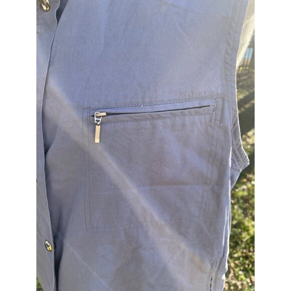 Size XL Sleeveless Light Blue Utility Vest Zip Pockets Snap Button 100% Cotton - Picture 3 of 10